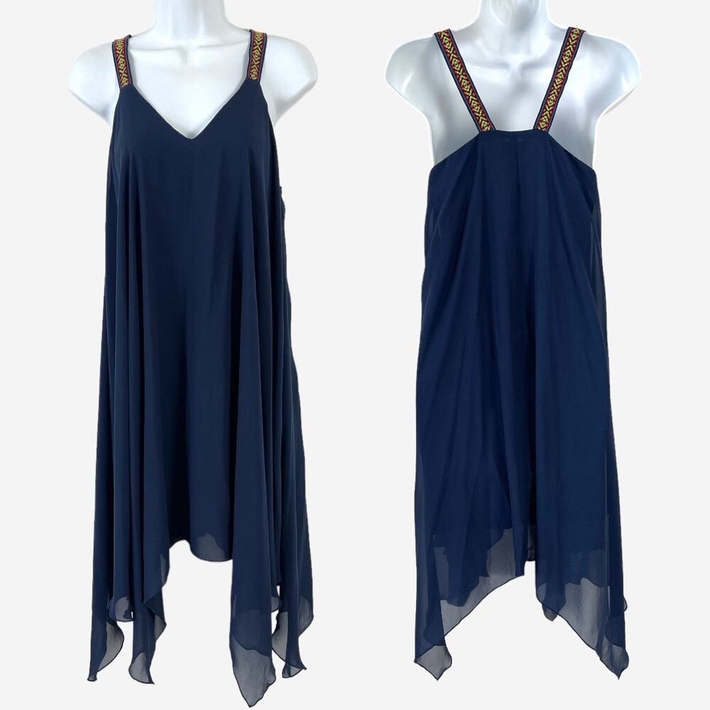 Alloy Chiffon Midi Dress S Navy Sheer Handkerchief Flowy Boho Beach Festival